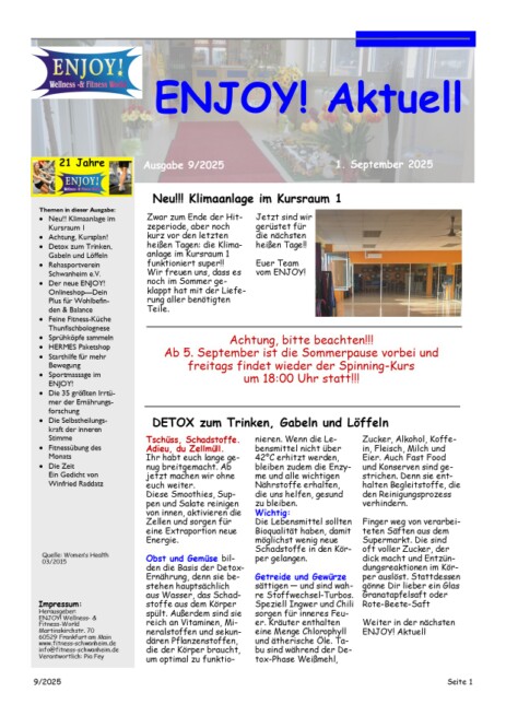Titelblatt ENJOY! Aktuell Nr. 9/2025 Titelblatt ENJOY! Aktuell Nr. 9 aus 2025